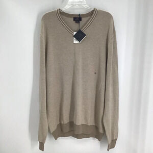 Brooks Brother’s Supima Cotton V-Neck Soft Cozy Sweater NWT Tan/Creme Size XL